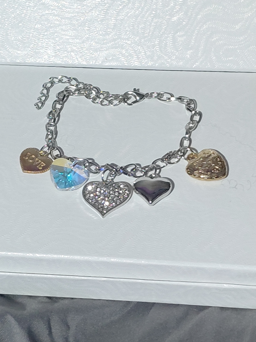 Heart Charm Bracelet with Crystal and Mixed Metal Hearts